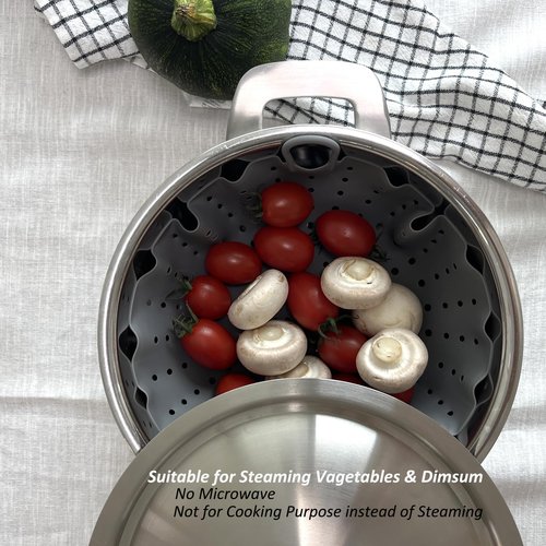 Korean Made Silicone Steamer Basket 10' Size, Silicone Steamer Insert for Pot Flexible Design (Gray) Stocking Stuffer