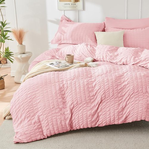 HYMOKEGE Pink Queen Comforter Set - 7-Piece All-Season Luxury Bedding Set with Sheets & Pillowcases