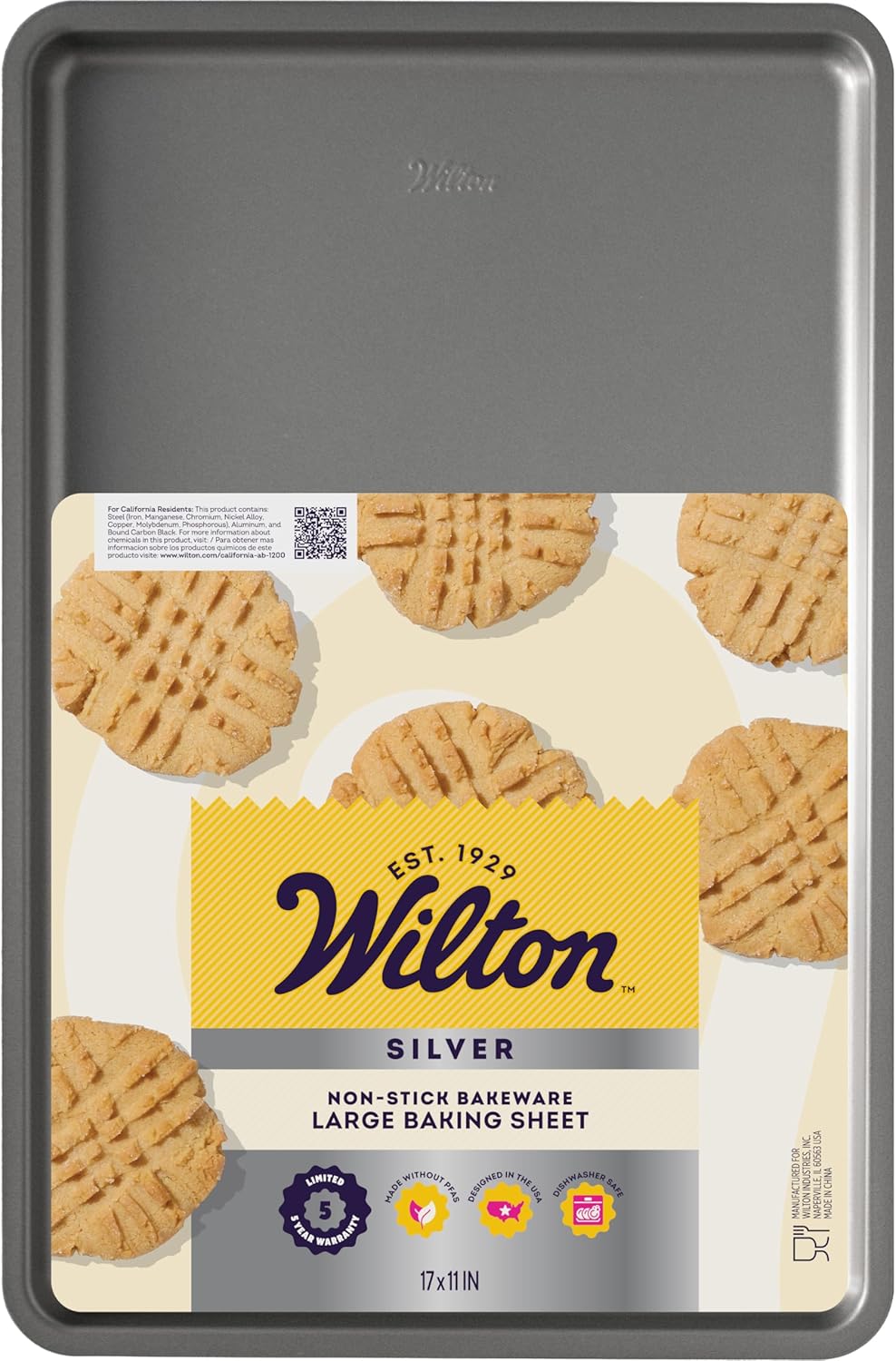 Wilton Silver Non-Stick Baking Sheet - Large Cookie & Roasting Pan, PFAS-Free, 17.25 x 11.5 Inch