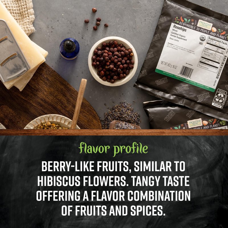 Frontier Co-op Organic Seedless Rosehips, Cut and Sifted - 100% Natural Dried Rose Hips for Rosehip Tea Organic, Powder, Oil - Kosher | 16 Ounce (Pack of 1)
