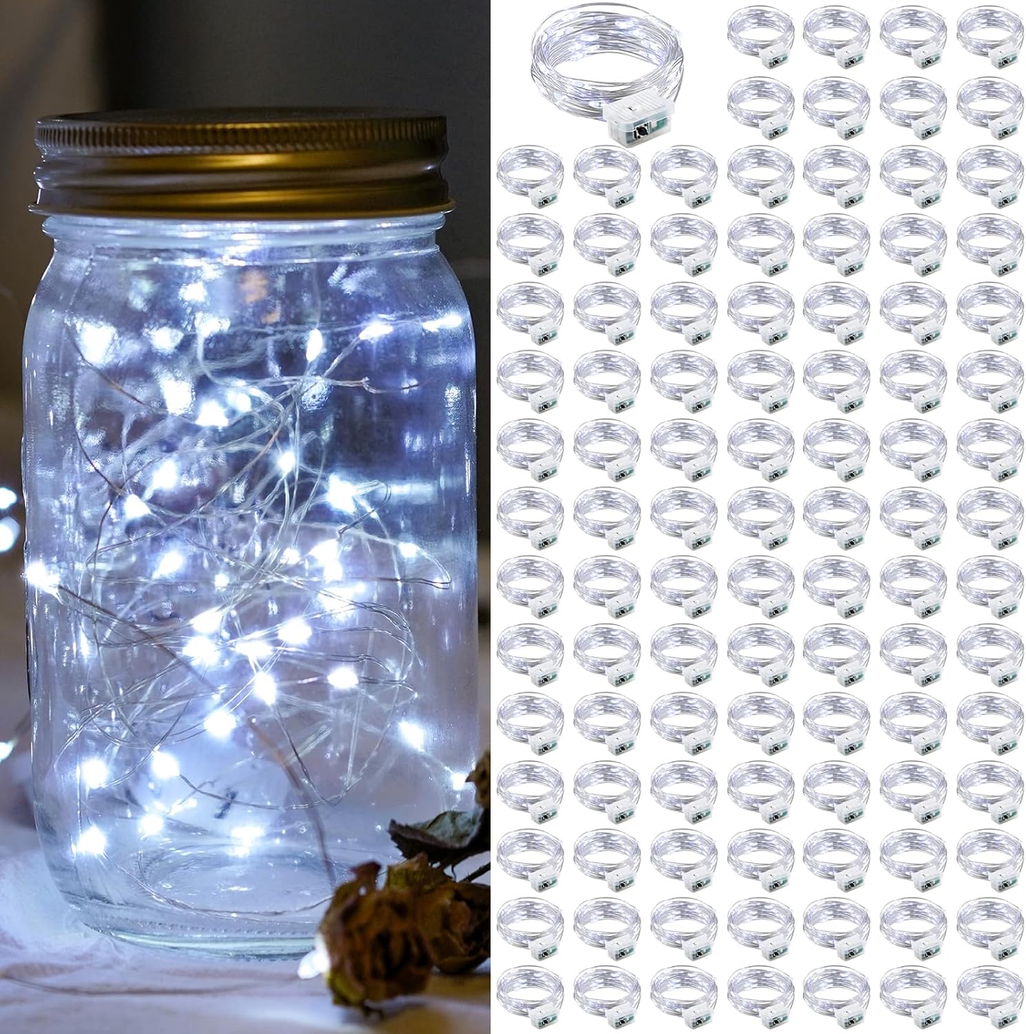 Skiennix 100 Pack Fairy Lights - 7Ft 20 LED Twinkle String Lights | Battery Operated & Waterproof for Weddings, Parties, & Decor