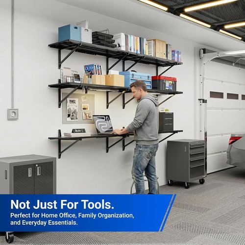 FLEXIMOUNTS Heavy-Duty Garage Shelving - 14-Inch x 68-Inch Perforated Wall Shelf | 1400 lbs Load Capacity