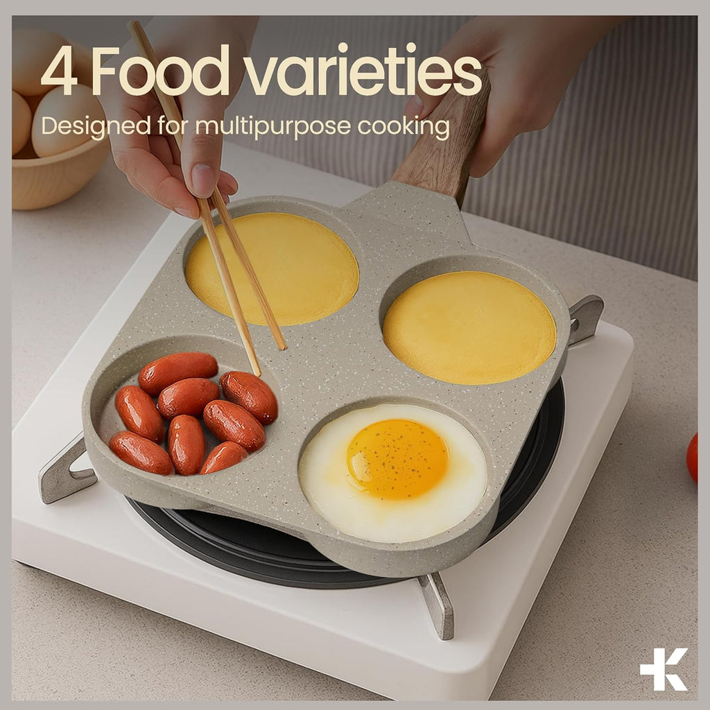 Skiennix 4-Cup Nonstick Frying Egg Pan - White Marble Design, PFOS & PFOA Free, Heat-Resistant Handle, 500°F Safe