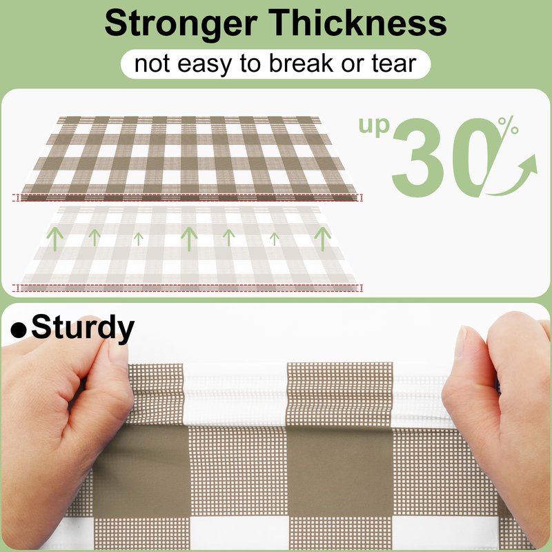 misaya 8 Packs Buffalo Disposable Table Cloth, 54 x 108 Inch Waterproof Plastic Tablecloth, Rectangle Khaki and White Checkered Table Covers for Picnic, Birthday, Party