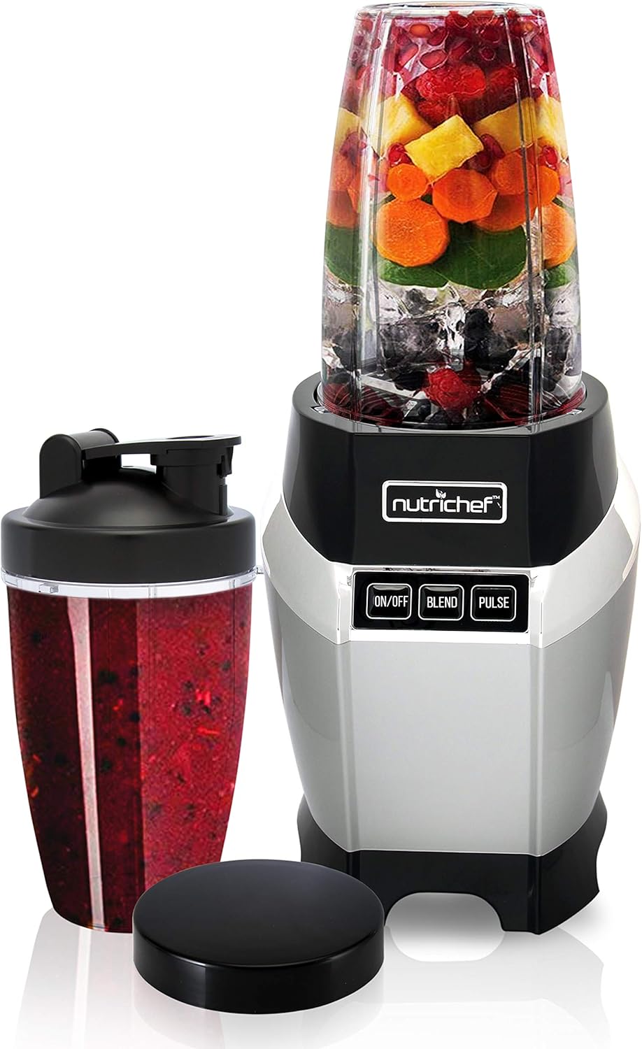 NutriChef Personal Electric Blender - Compact Mini Blender for Smoothies & Shakes | 20 & 24 oz Cups, Black