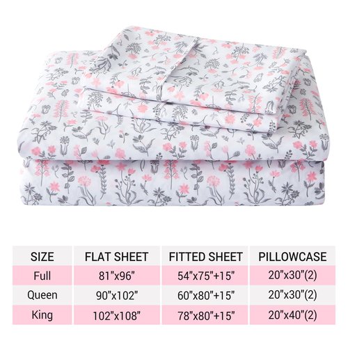 Viviland Floral Queen Sheet Set - 4 Piece Vintage Cute Red Flower Patterned Bed Sheets - Soft, Breathable Microfiber Sheets with Deep Pocket, Non-Slip Fitted Sheets & Pillowcases