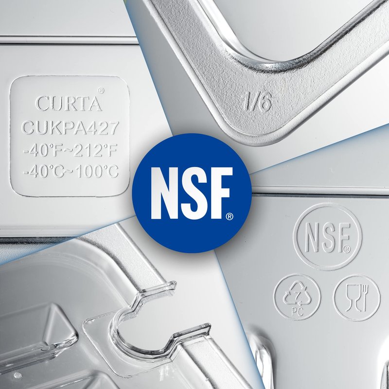 CURTA 6 Pack NSF Notched Food Pan Cover, 1/6 Size Clear Polycarbonate Lid with Handle for Commercial Food Pan, Dishwasher & Freezer Safe Plastic Clear