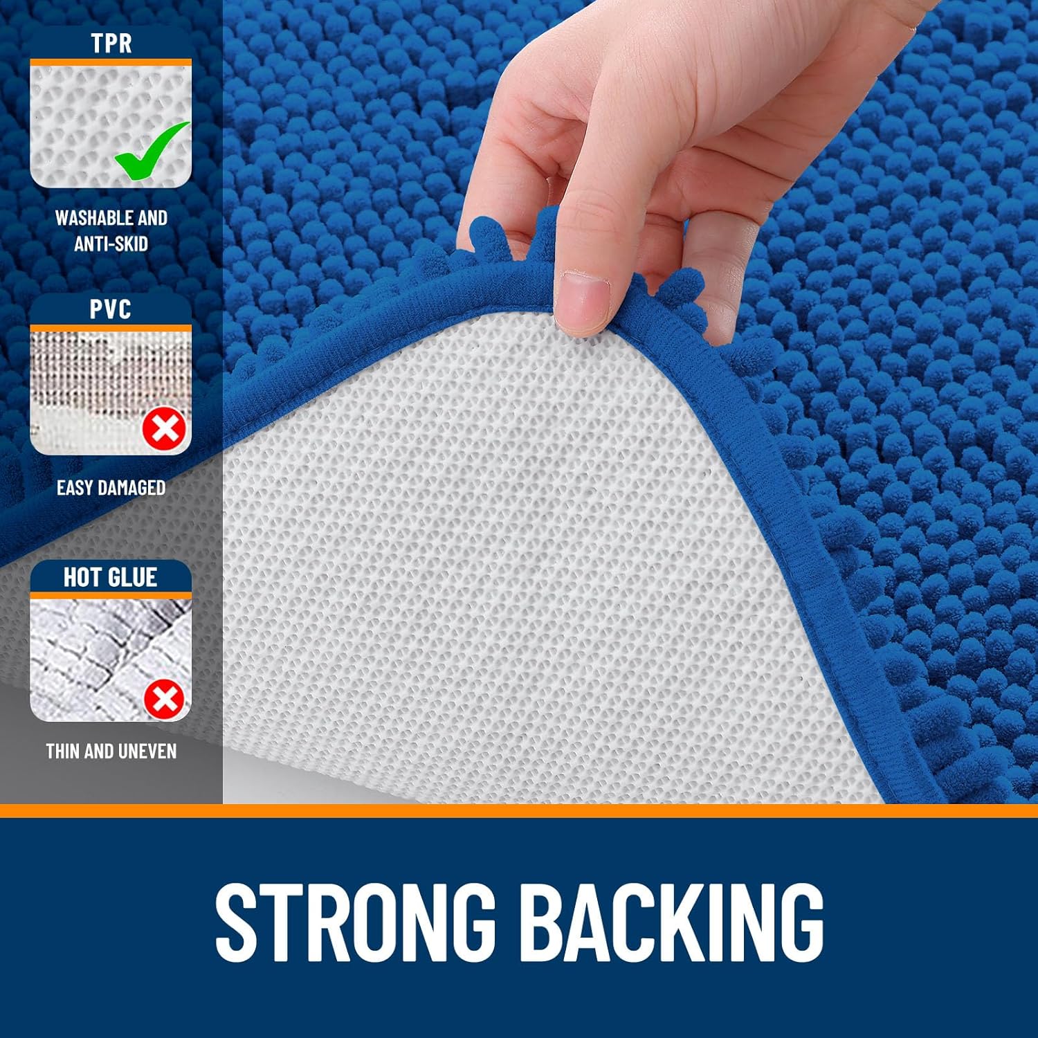 OLANLY Bathroom Rugs - Extra Soft Absorbent Chenille Mats | Quick Dry, Machine Washable, 36x24, Deep Navy Blue
