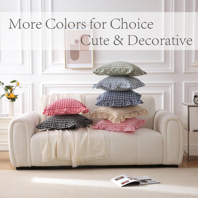 K MASANIJI 2 Pack Dust Pink Ruffle Euro Pillow Sham Covers, 26x26 inches 100% Washed Cotton Envelope Closure French Country Decorative Bed Pillow Shams(Dust Pink, 26x26 inches)