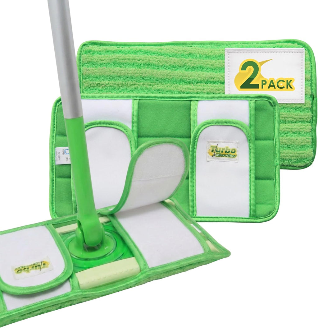 Turbo Reusable Mop Pads - Washable Microfiber Refills for Swiffer Sweeper - 12 Inch, 2 Pack
