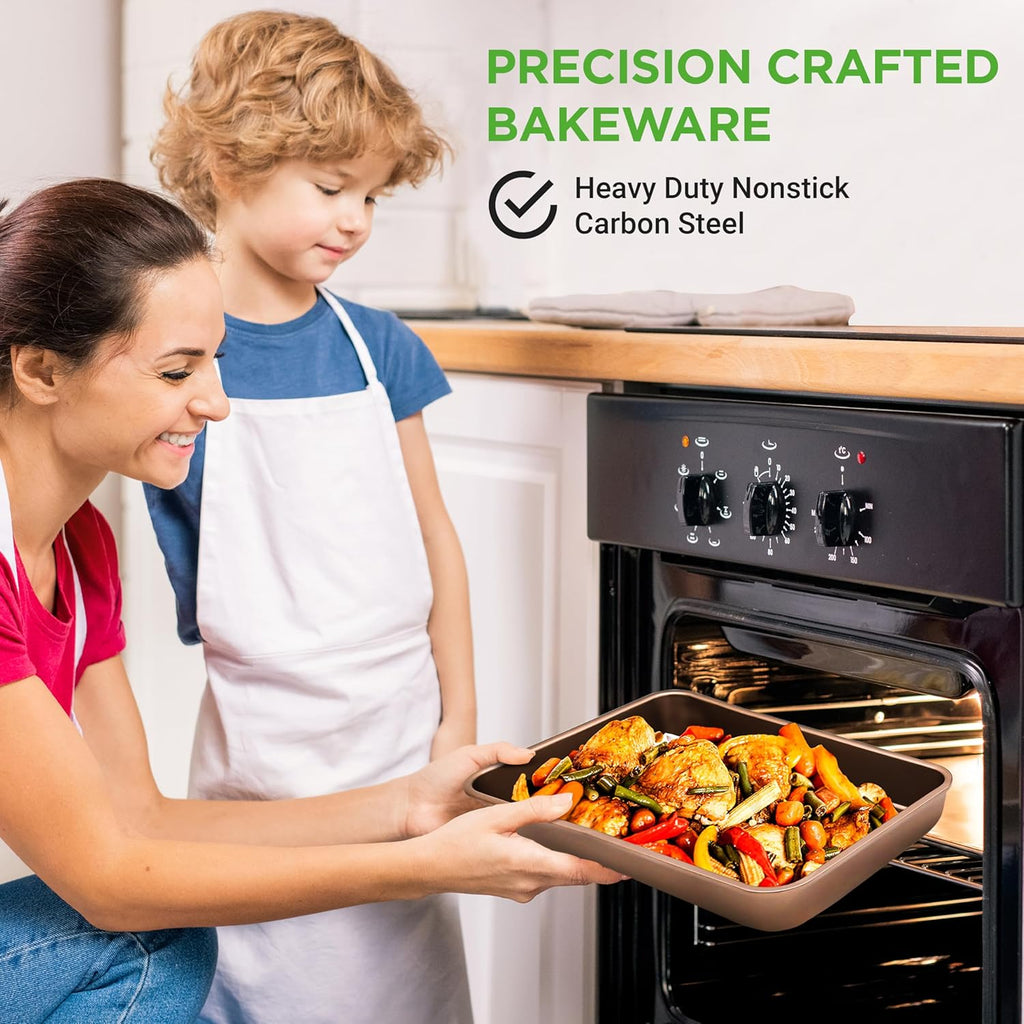 NutriChef 6-Piece Nonstick Bakeware Set - Carbon Steel Baking Pans, Cookie Sheets & More | Gold Finish