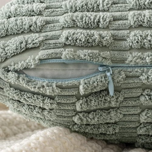 MIULEE Decorative Lumbar Throw Pillow Covers - Soft Boho Striped Design | 20x12 Inch Greyish Green