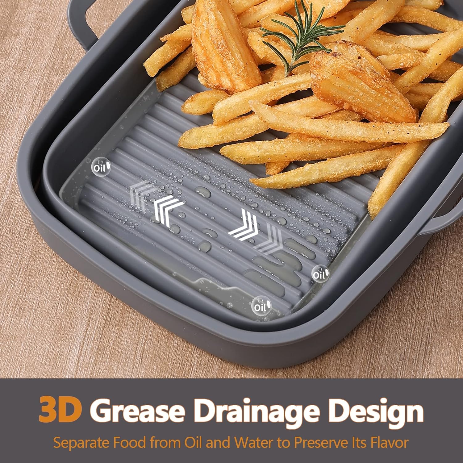 NINJA Air Fryer Silicone Liners - Collapsible 2-Pack for 8QT & 10QT | Reusable Rectangular Gray Basket