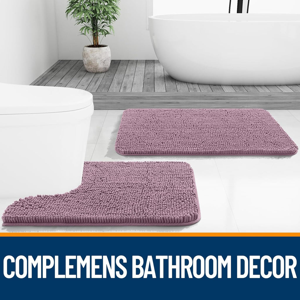 OLANLY Bathroom Runner Rugs - Soft Absorbent Chenille Bath Mat | Quick Dry, Machine Washable, 59x24, Deep Plum
