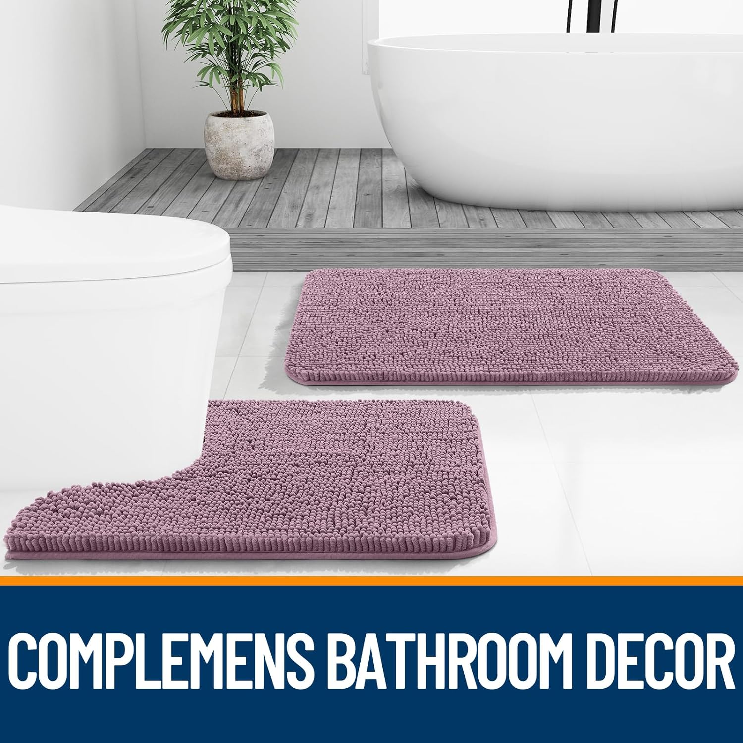 OLANLY Bathroom Runner Rugs - Soft Absorbent Chenille Bath Mat | Quick Dry, Machine Washable, 59x24, Deep Plum