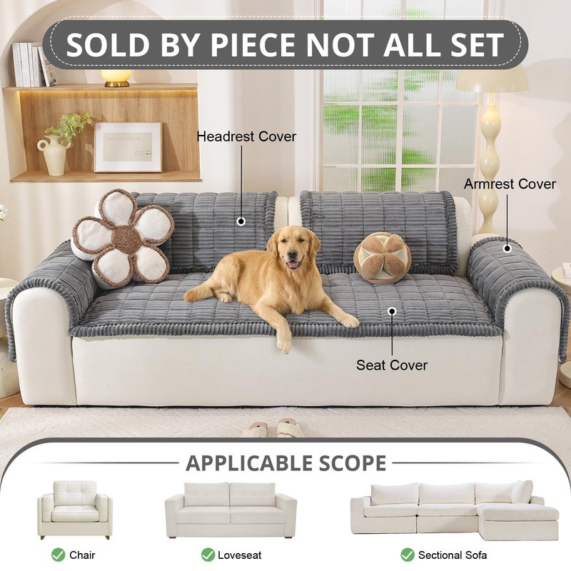 OstepDecor Washable Couch Cover for Dogs, Thick Pet Friendly Sofa Covers, Soft Couch Protector, Paw Cart Sofa Slipcovers, Cushion Protector for Leather, Sectional, Loveseat (27.6" x 70.9", Dark Grey)