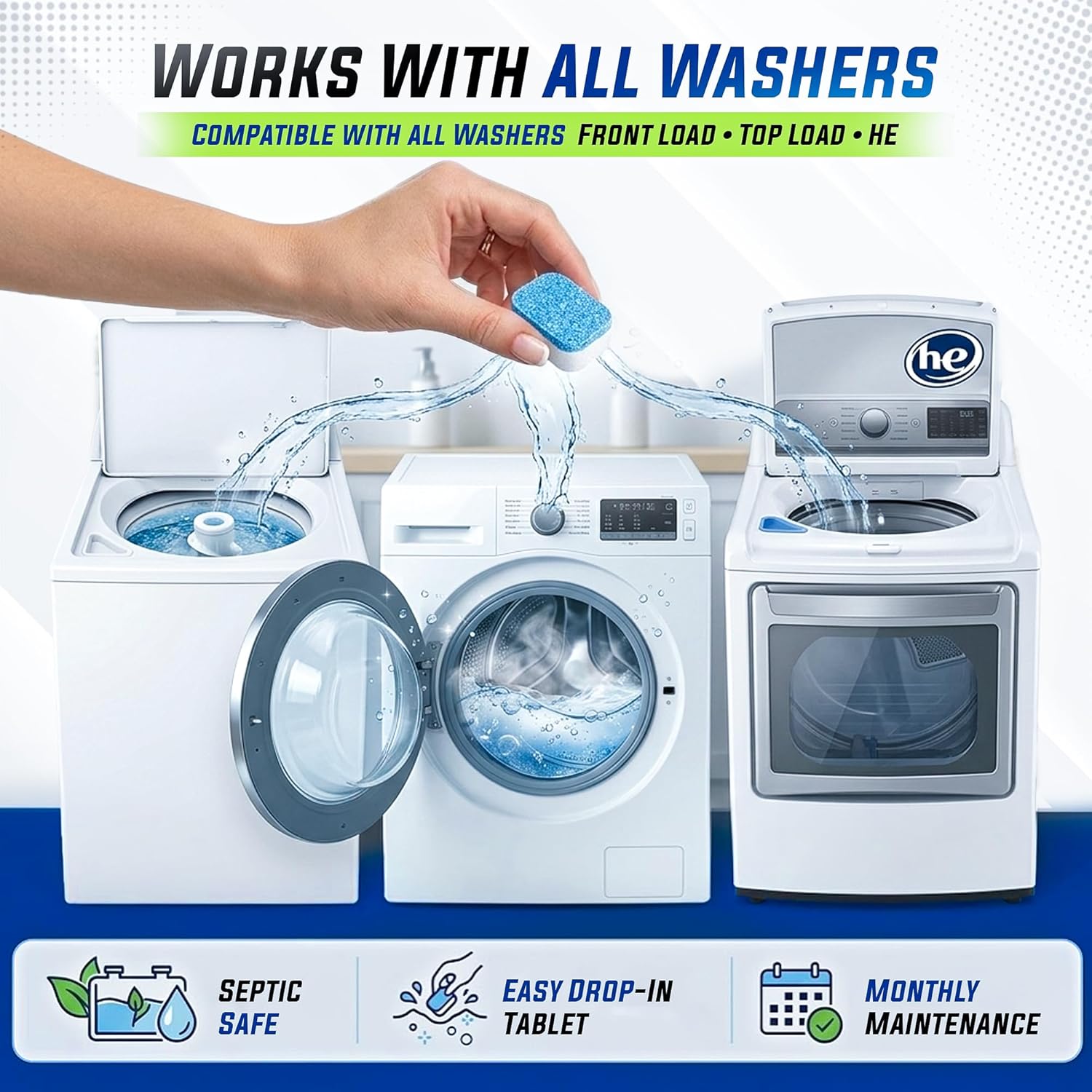 Skiennix Washing Machine Cleaner Tablets - 25 Pack for Deep Cleaning & Pet Hair Removal | Compatible with All Washers