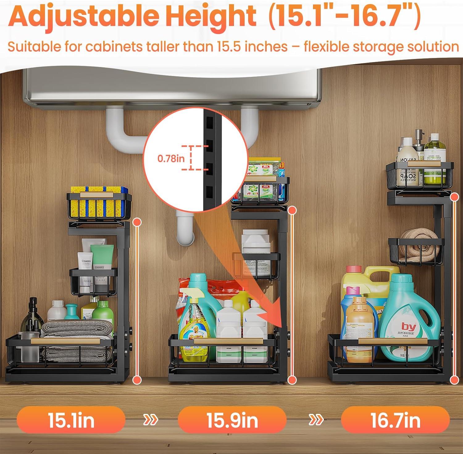 Under Sink Organizer - 2 Pack 3-Tier Pull-Out Shelf for Bathroom & Kitchen Storage | Slide-Out Drawer Solution