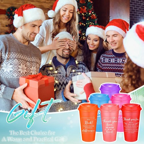 Skylety Thank You Gifts 16 oz Coffee Cups Bulk Employee Appreciation Gift Inspirational Tumbler with Lid Reusable Plastic Coffee Cup for Coworker Staff Women Teacher (Classic Colors,96 Pcs)