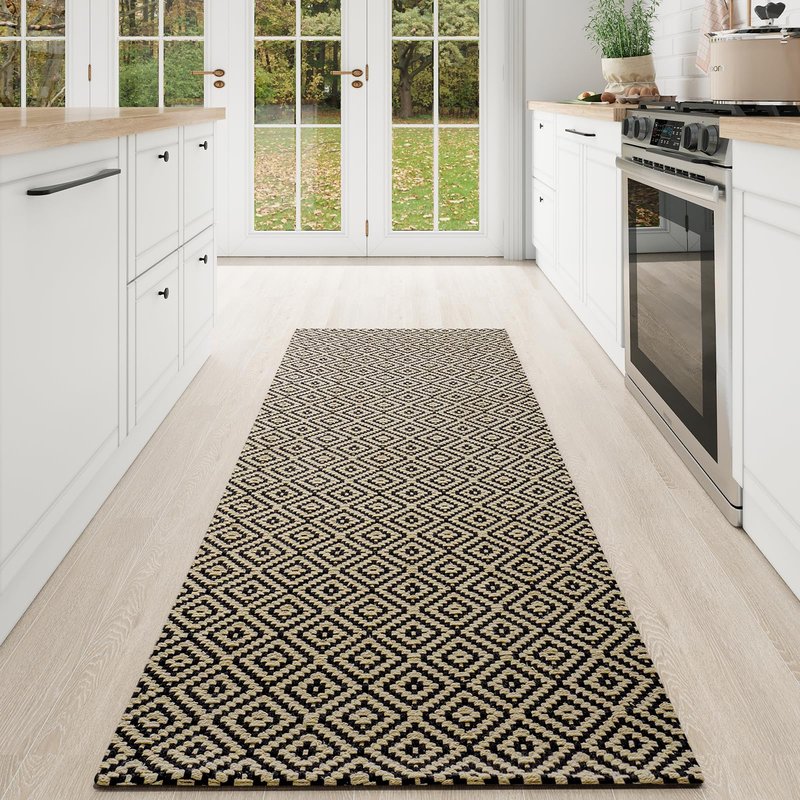 QiCaiJia Hallway Runner Rug 2x8, Washable Kitchen Runners Non Slip, Ultra Thin Entryway Floor Mat Fit Under Door, Soft Low Pile Cotton Boho Carpet for Laundry Bedroom