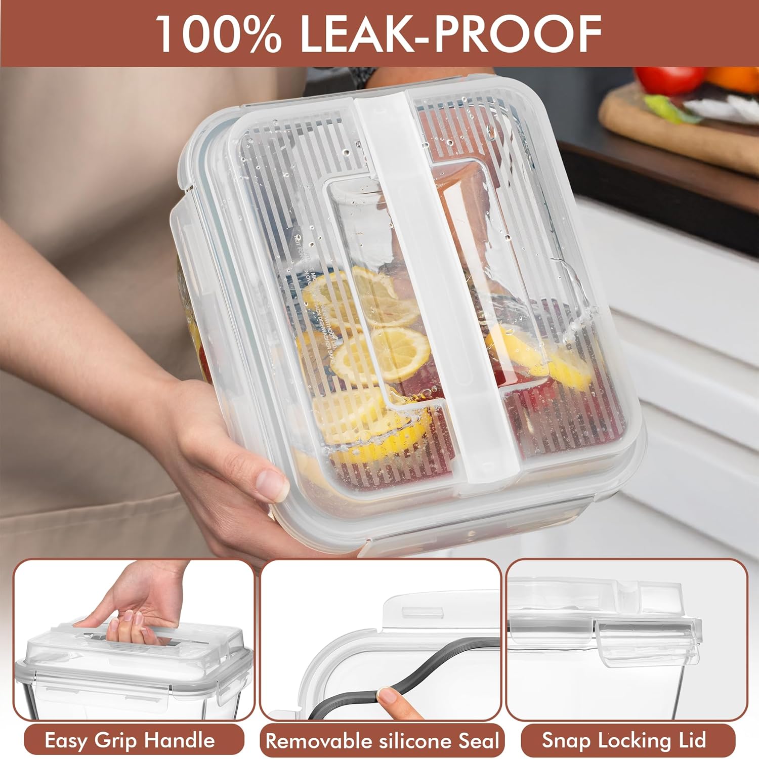 Razab Large Glass Food Storage Containers - 17 Cups | 132 Oz | Leakproof & BPA-Free for Meal Prep