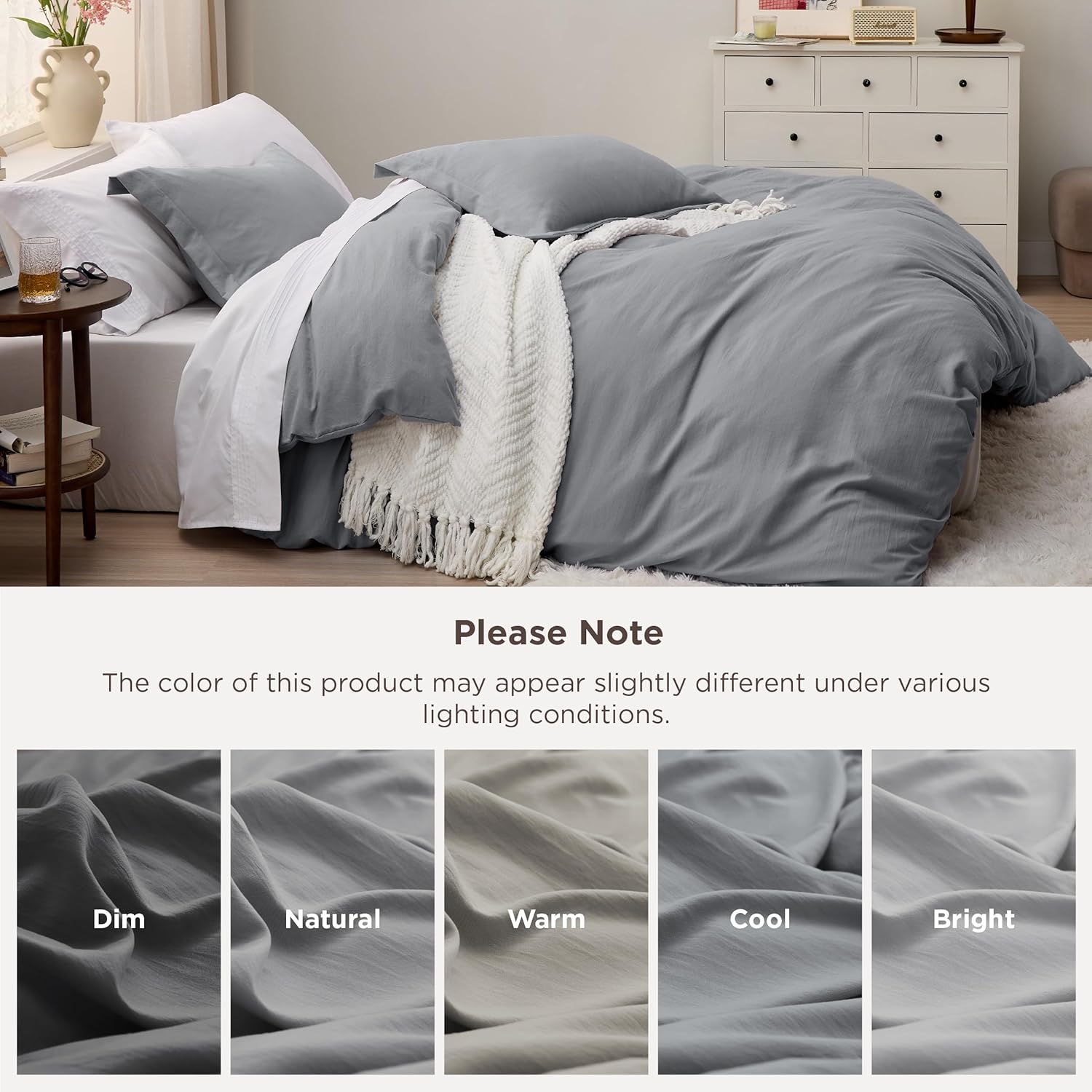 Bedsure Grey Duvet Cover Set - King Size 3-Piece Extra Soft Cotton-Like Polyester Bedding | 104x90 Inches with Zipper Closure & 2 Pillow Shams