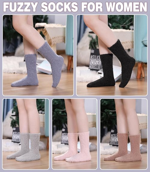 LANLEO Fuzzy Socks for Women - Soft, Cozy, Fluffy Winter Slipper Socks | Warm Microfiber Plush