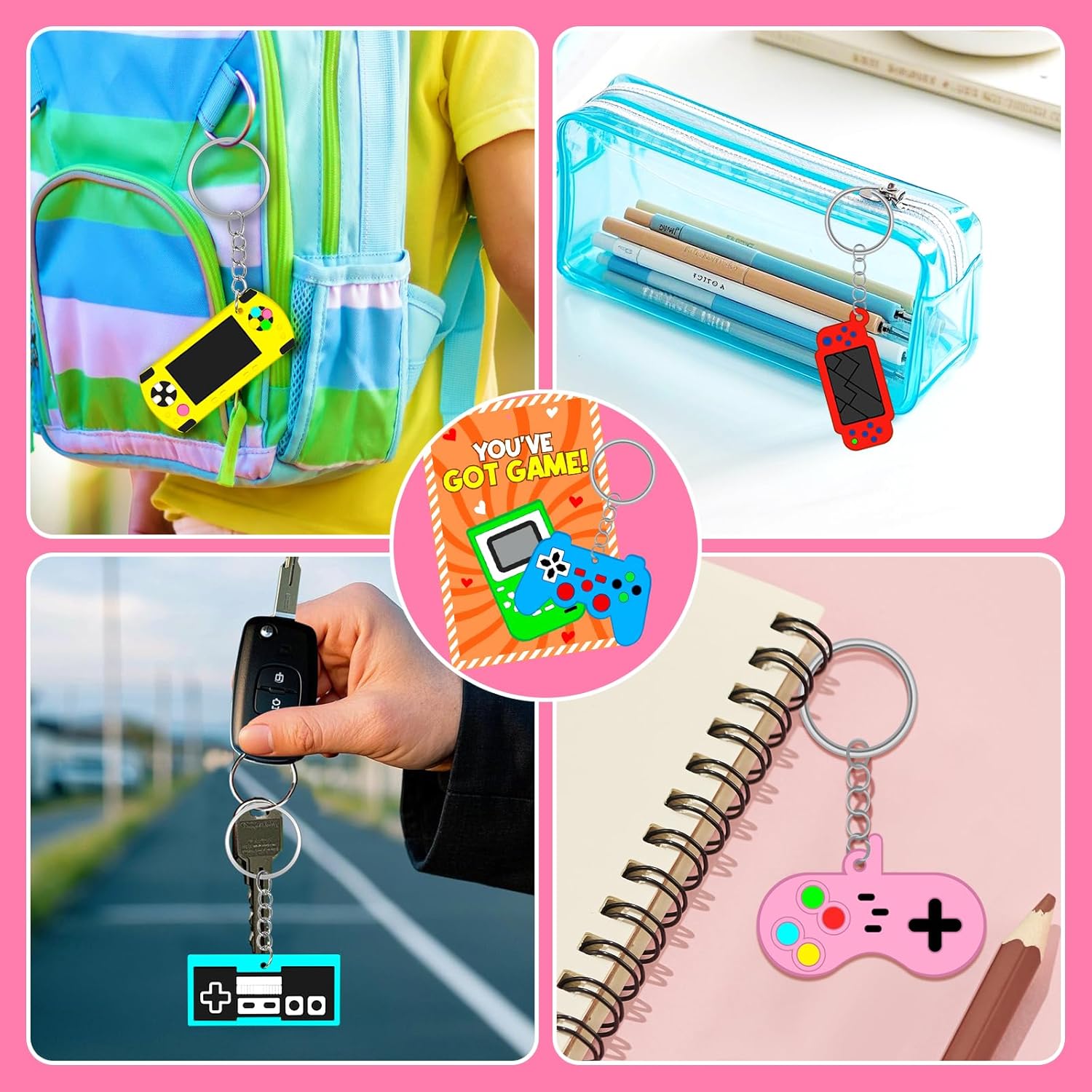 Skiennix 30-Pack Valentine's Day Cards - Fun Video Game Keychains for Kids | Perfect Classroom Exchange Gifts