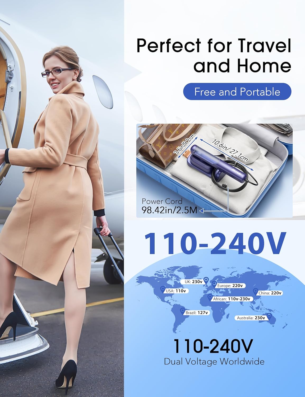 Skiennix Smart Travel Steamer - 2-in-1 Portable Iron with Fast 15s Heat-Up | 100ml Water Tank, Compact Design