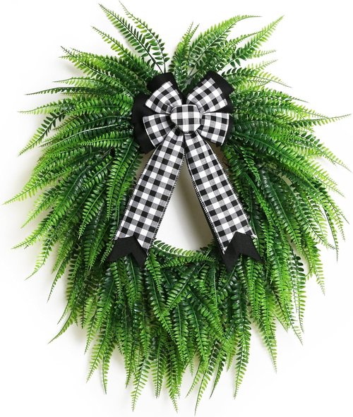 Boston Fern Leaf Wreath by [Brand Name] - 22" Spring/Summer Greenery for Front Door & Home Decor