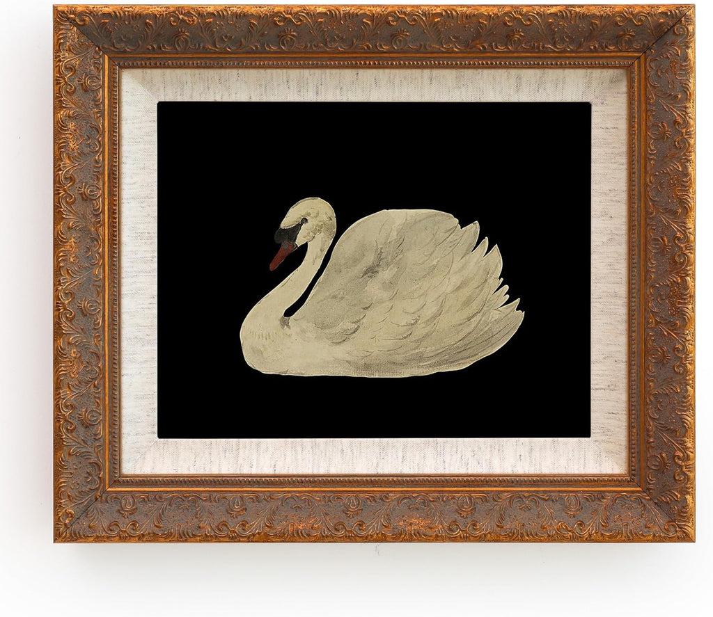 SoochART Gold Wood Framed Canvas Wall Art - Vintage Black Swan Painting Print | 8"x10" for Living Room, Bathroom, Kitchen, Bedroom