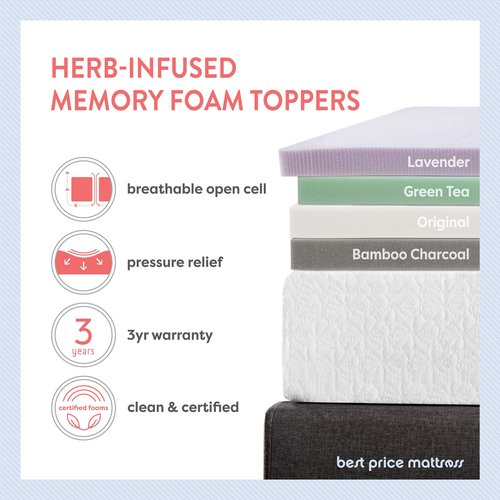 Best Price Mattress 1.5 Inch Ventilated Memory Foam Mattress Topper, Calming Green Tea Infusion, CertiPUR-US Certified, Short Queen