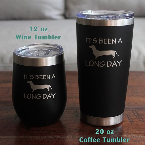 Bevvee It's Been A Long Day – Stemless Wine Glass - Funny Dachshund Gifts and Decor - Large 17 Ounce