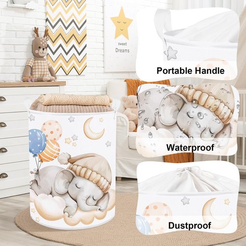 Clastyle Sleeping Animal Baby Laundry Hamper Kid Storage Basket Boys Girls Gift Toy Box Collapsible Clothes Organizer Nursery Bin for Bedroom,Elephant,36 * 45 cm