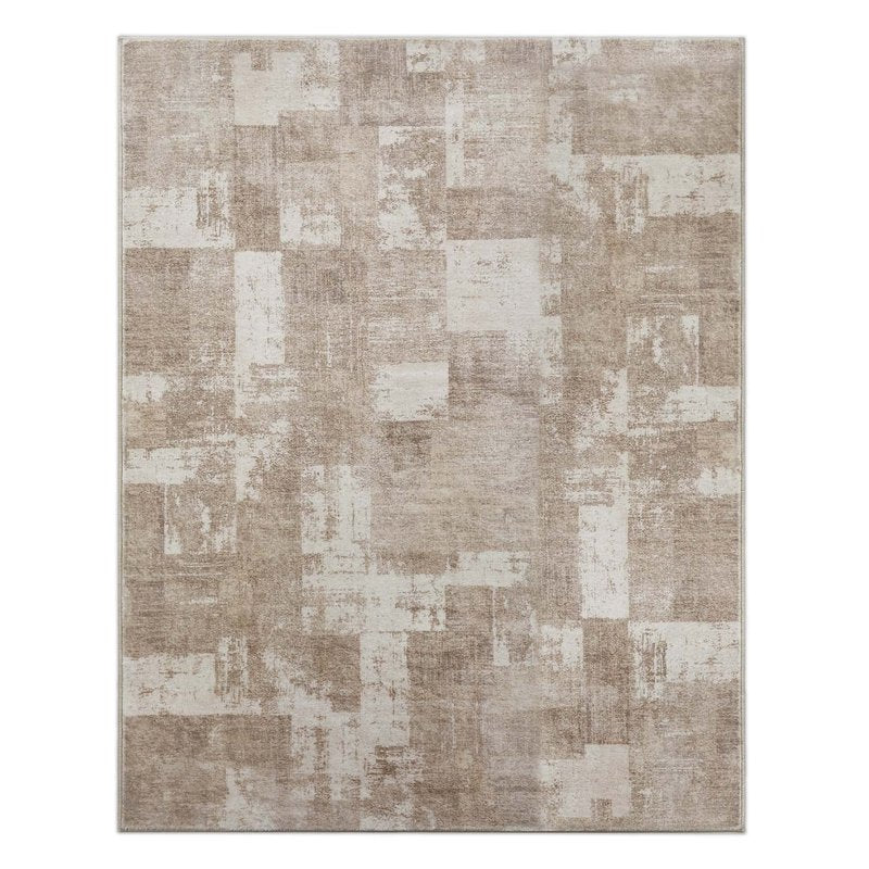 Area Rug Living Room Rugs 8x10 Washable: Indoor Soft Low Shaggy Fluffy Pile Carpet Abstract Decor Large for Bedroom Dining Room Under Kitchen Table Home Office - Beige/Ivory