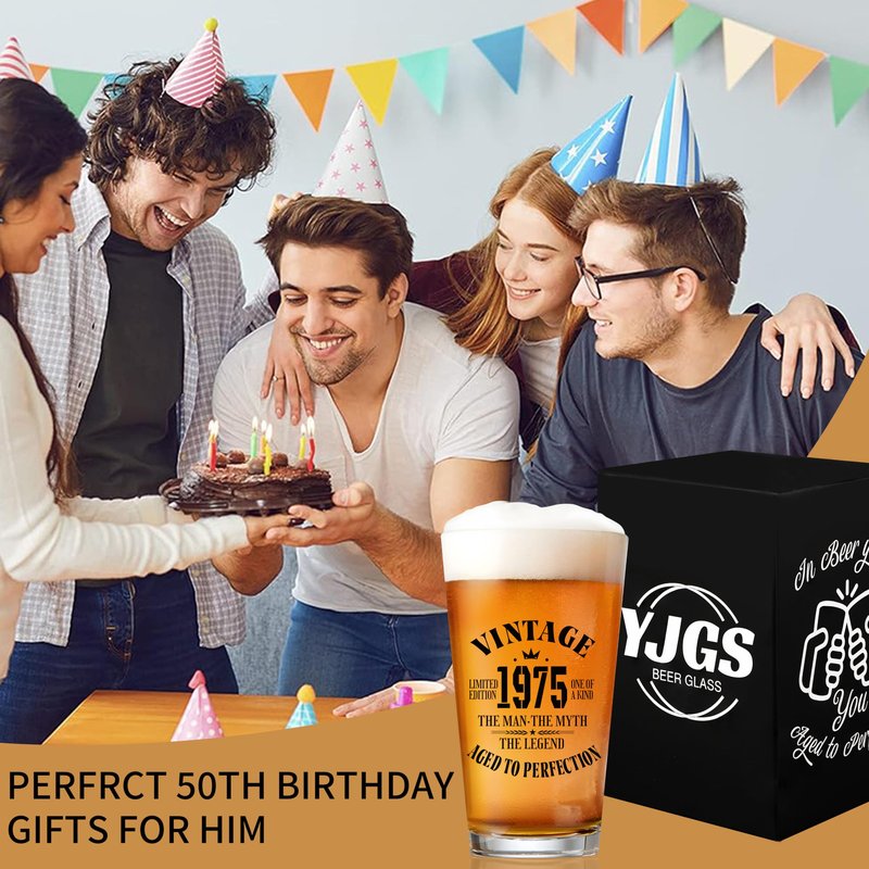 YJGS 51th Birthday Gifts for Men, 1975 Beer Glass 16oz, 51th Birthday Decorations, 51 Year Old Gifts for Men, Mens 51th Anniversary Birthday Gift Ideas, Funny Fathers Day Dad Present