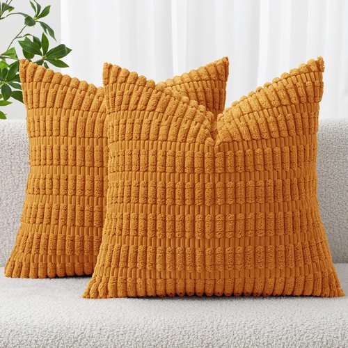 MIULEE Burnt Orange Corduroy Decorative Pillow Covers - Soft Boho Striped 18x18 Inch | Modern Farmhouse Home Decor
