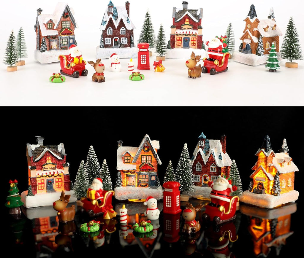 Regine Switzerland 24-Pcs Christmas Village Set - LED Light-Up Houses & Figurines for Festive Home Decor