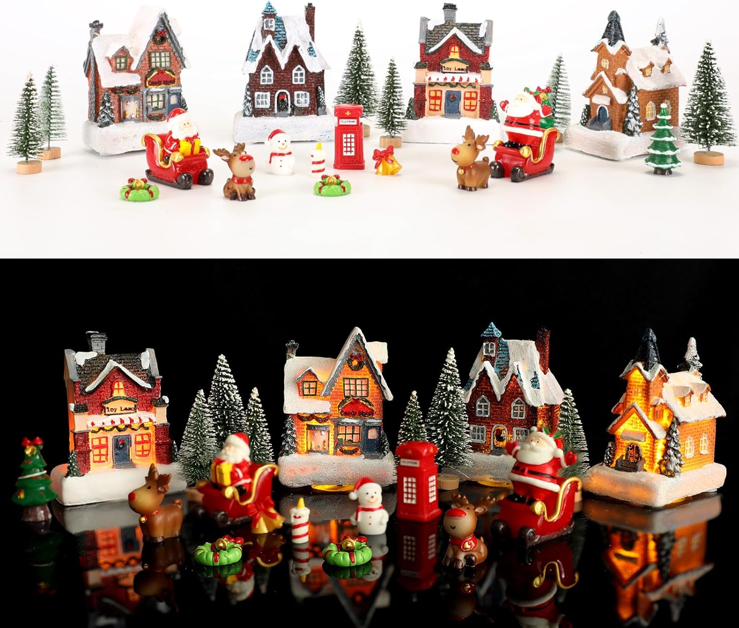 Regine Switzerland 24-Pcs Christmas Village Set - LED Light-Up Houses & Figurines for Festive Home Decor