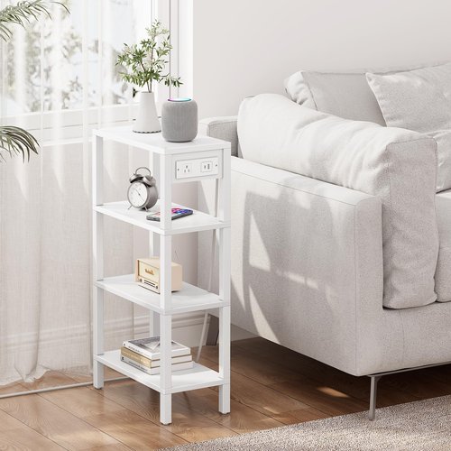 TUTOTAK Narrow Side Table with Charging Station,Small End Table with USB Ports and Outlets, Skinny Sofa Table, Slim Nightstand, Living Room, Bed Room, White TB01BW0802