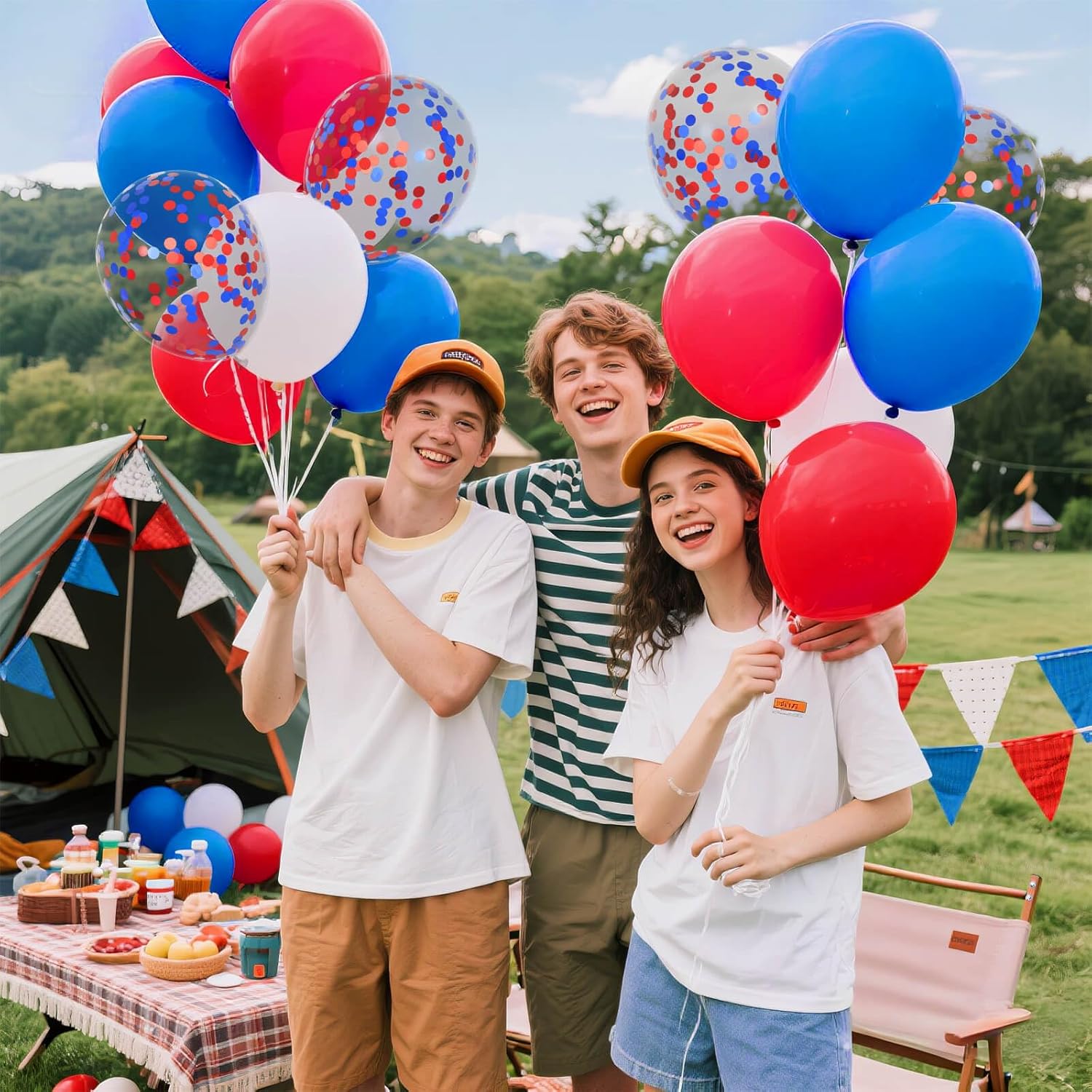 Red White Blue Latex Balloons - 12 Inch Patriotic Confetti Balloons | 68 Pack for 4th of July Celebrations