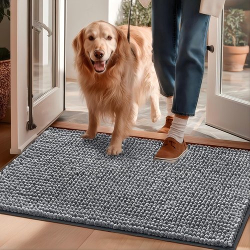 EHEYCIGA Super Absorbent Dog Door Mat - Quick-Dry Chenille, Non-Slip, 30x20 Inch, Grey