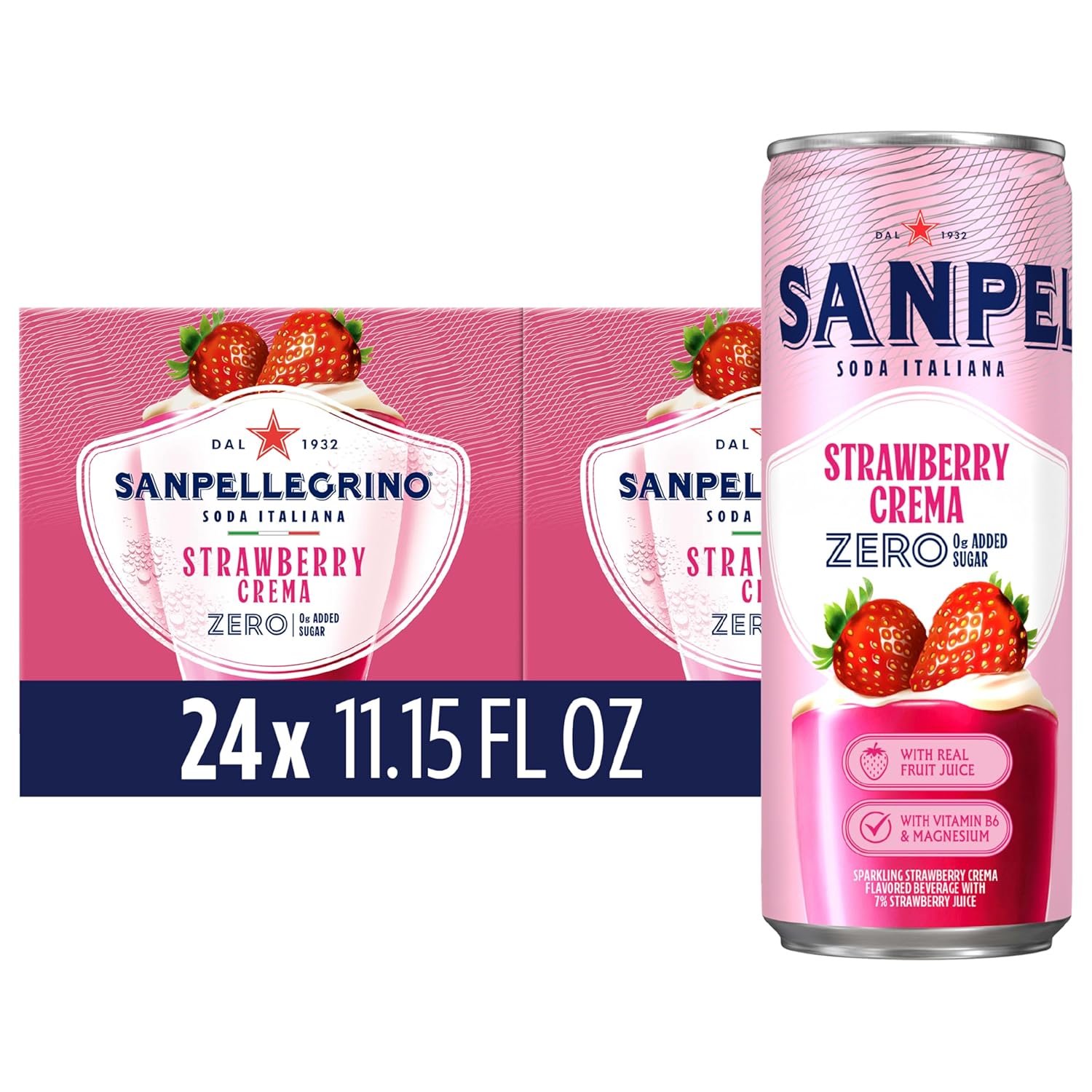 Sanpellegrino Strawberry Crema Italian Sparkling Soda - 0g Added Sugar, Real Fruit Juice | 24-Pack