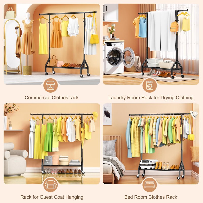 TigerParty Clothes Rack, Clothing Racks for Hanging Clothes, Rolling Garment Rack, Adjustable Free Standing Clothes Organizer with Wheels, Space-saving Design for Bedroom Laundry Living Room