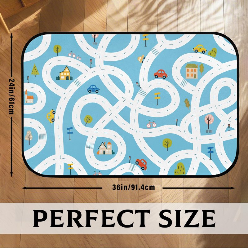 Kids Car Road Play Rug - City Town Map Track Soft Non-Slip 2x3 Ft Carpet Traffic Mat Washable Playroom Bedroom Boys Nursery Educational Area Rug Entrance Mats Classroom Decor (24"x 36")