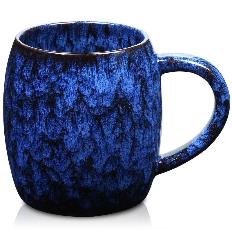 26 Oz Extra Large Ceramic Coffee Mug with Big Handle, 720ml Oversized Tea Cup for Office and Home Milk Cocoa, Microwave and Dishwasher Safe, Unique Handmade Texture Glaze Jumbo Coffee Cup (Deep Blue)