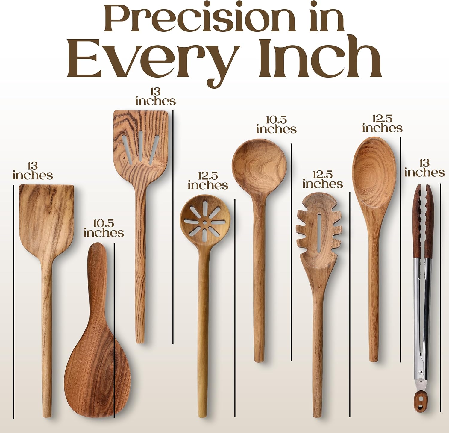 Skiennix 8-Piece Teak Wooden Cooking Spoons Set | Smooth-Sanded Utensils with Comfortable Grip Handles