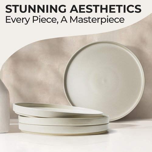 MIAMIO – Plates Set for 4 / Dinnerware Sets for 4 People, Beige Matte Stoneware, Dishwasher, and Microwave Safe – Sierra Collection (Light, Big Plates (4x))