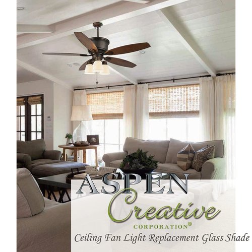 Aspen Creative 23124-4 Transitional Frosted & Clear Ceiling Fan Shade, 2-1/8" Fitter, 5" Diameter x 5-1/4" Height, 4 Pack Replacement Glass