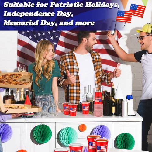 Funnymoom 50 Pcs Patriotic Plastic Cups 16 oz Veterans Day Disposable American Flag Cup Red Blue White 4th of July Party Theme Decorations Hot Cold Drink Supplies for Birthday Holiday Celebration